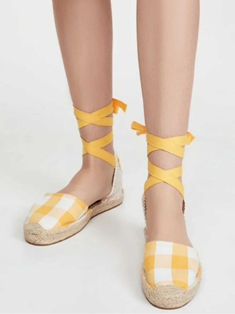 Soludos Red & White Gingham Lace Ankle Espadrilles Size 11
